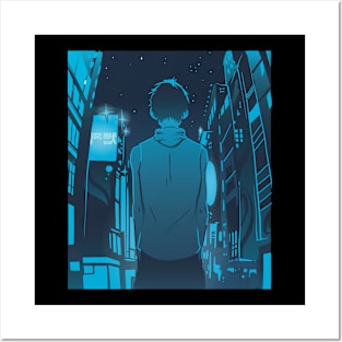 Anime Boy City Walk Posters and Art